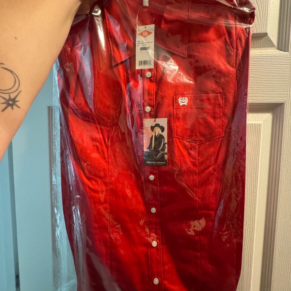Red Cinch Button-Up Shirt